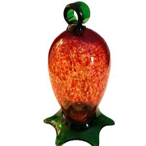 Glass Suncatcher Blown Glass Sculpture Red and Green 7 x 4.5 inches
